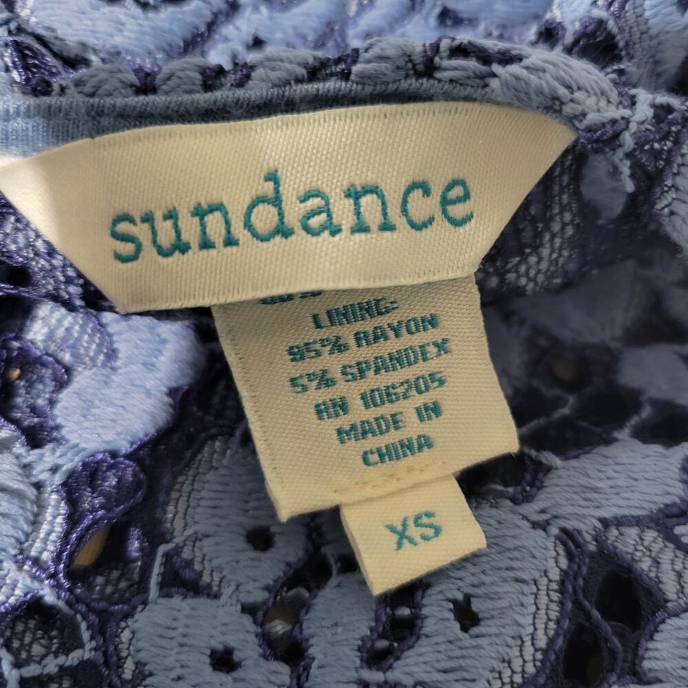 Sundance Ariadna Top Blue Lace Knit Sweater Scallop Hem Long Sleeves Size XS - Picture 7 of 14